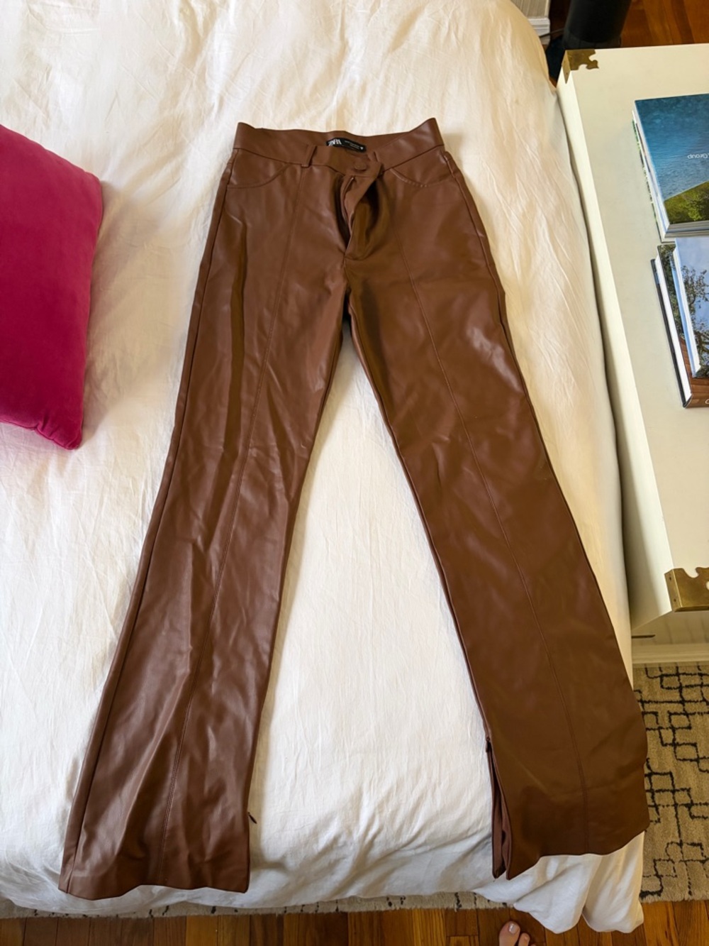 Zara Brown Faux Leather Flare Pants